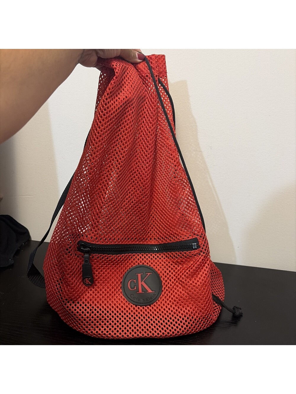 Calvin Klein Mesh One-Shoulder Bag Red Accent